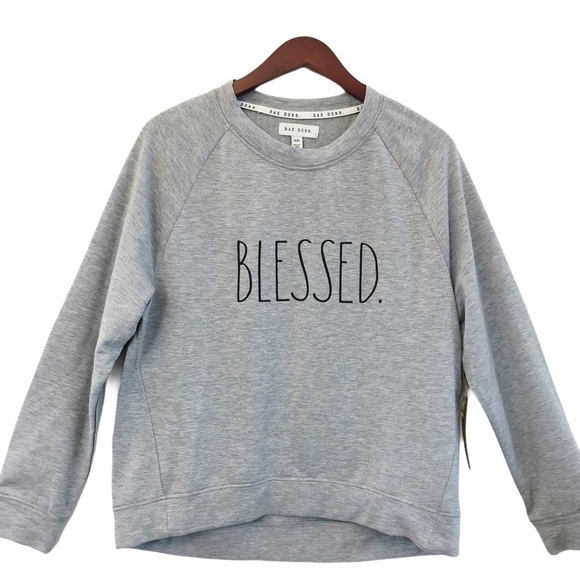 RAE DUNN NWT “Blessed” Crewneck Sweatshirt Top Size Medium in Heather Gray - Picture 12 of 12